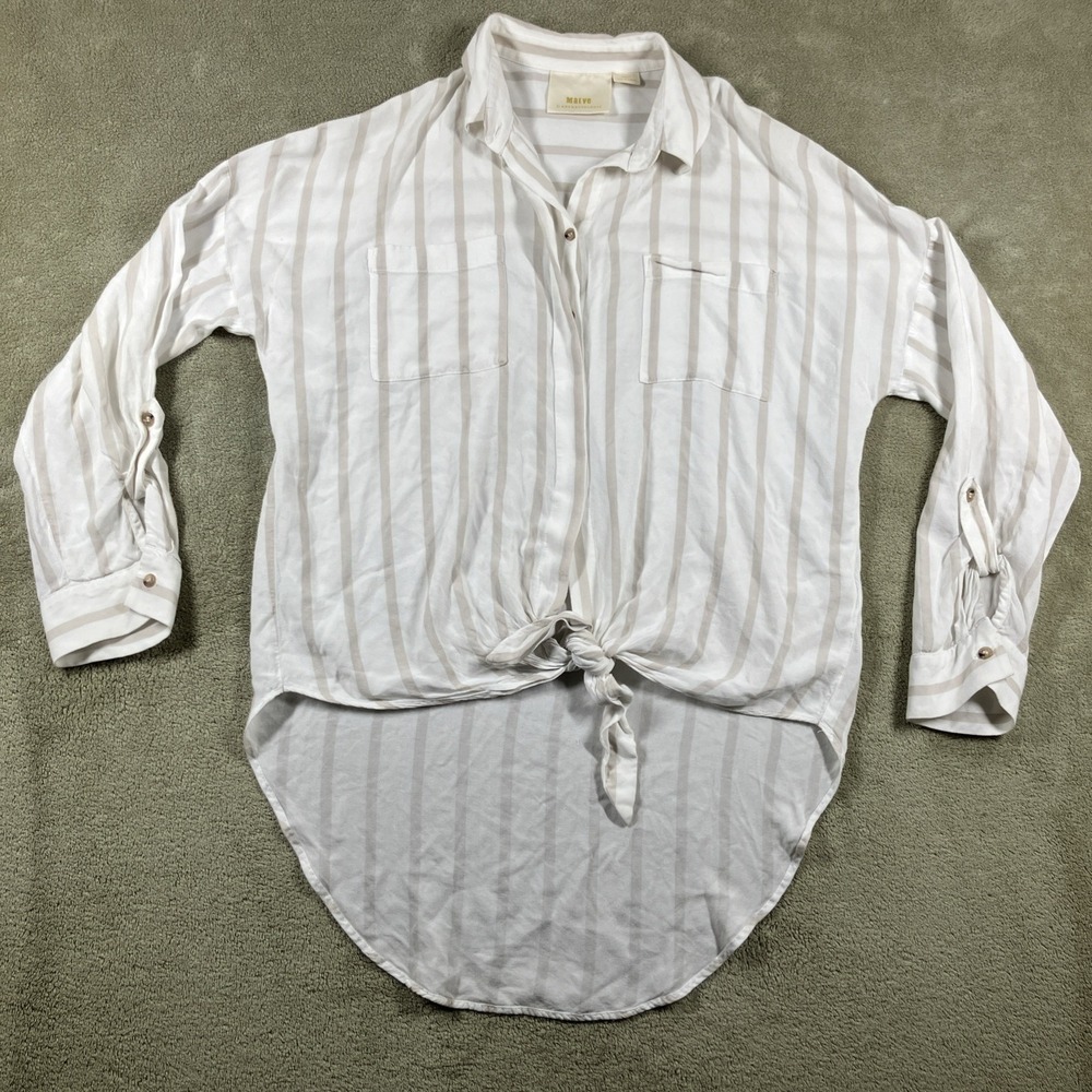 Maeve Anthropologie Blouse XS Striped Button Down Tie Front Office Interview
